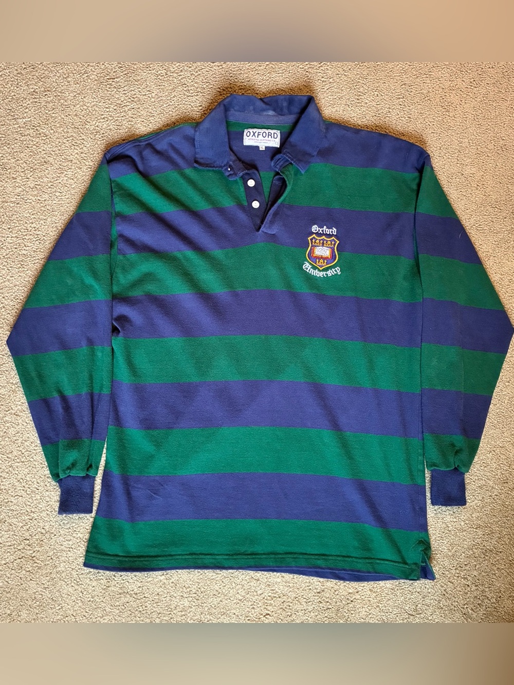 Oxford Athletic Clothing Mens XL Striped Long Sleeve Cotton Rugby Polo Shirt Top